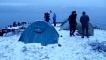 Fred and Dougie at their snowy campsite, night two, on the banks of Loch Ness.