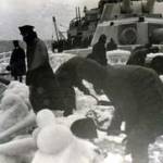 North Atlantic removing ice HMS Ramillies 1941 from forecastle Stoker Mechanic T A Russell D/KX100469