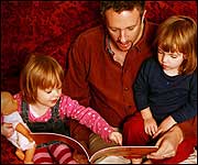 Family reading a book