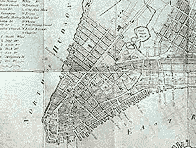 Map showing that early New York covered only the Southern tip of Manhattan island
