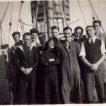 Len Thacker, fourth from right, with Thruster shipmates, 1944.