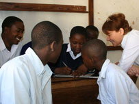 Jan and pupils in Tanzania