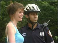 Heidi with police man in New York