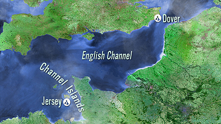Map showing the Channel Islands to Dover