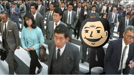 A Japanese passer-by looking confused in a busy street