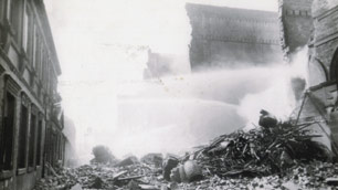 Destroyed warehouses on Cheapside Street, Glasgow