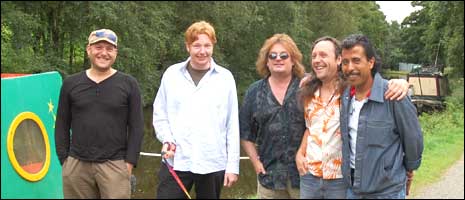 Some of the Caldersound musicians by the canal at Hebden Bridge