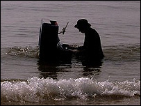Playing the piano in the sea