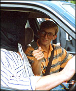 Justin interviews a blindfolded driver