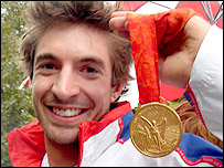 Zac Purchase in Tewkesbury with his Olympic gold medal