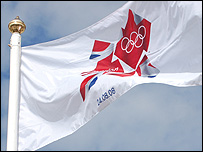 The London 2012 Olympic flag is raised