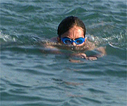 Neil Oliver swimming in the Channel
