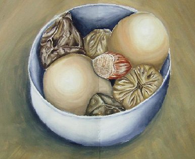 Egg and nuts in bowl