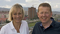 Louise Minchin and Bill Turnbull make their way to America (pictured here in Mongolia)