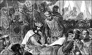 Brenin John yn llofinod'r Magna Carta