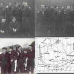 Above, some of the crew of Lancaster SR-V2 with unidentified faces and below left the crew, John Moore, Albert Tuuri, Eric Brown, Thomas Crane and John Hodgson. Bottom right, the annotated Operation Report from the RAF Night Operations on Stuttgart July 28th-29th 1944 when they failed to return. Above, some of the crew of Lancaster SR-V2 with unidentified faces and below left the crew, John Moore, Albert Tuuri, Eric Brown, Thomas Crane and John Hodgson. Bottom right, the annotated Operation Report from the RAF Night Operations on Stuttgart July 28th-29th 1944 when they failed to return.