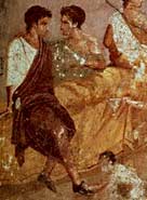 Detail from a fresco painting of the beginning of a Roman banquet