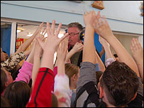 BBC WM presenter Paul Franks with kids.