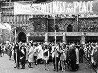Quakers at a peace march in an old photograph