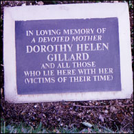 The tablet that Paticia laid at the foot of a sapling in memory of her mother, Dorothy Ellen Gillard and others who shared her grave