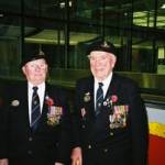 Harold PEARSALL (left) and Ted PROSSER pictured during the rededication of the BBC War Memorial at The Mailbox, 14 Nov 2004