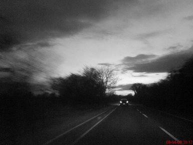 B&W sunset on the road
