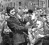 illustration showing police work in London's East End