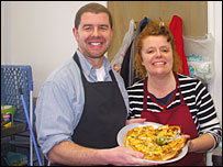 Matt and centre manager Lynsey proudly display their quiche.