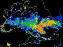 Radar map of the July 2007 storm