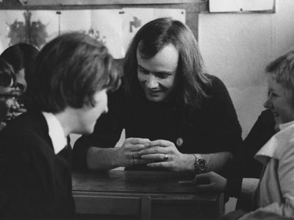 DJ John Peel and fourth year pupils at a school in Harrow in 1969 