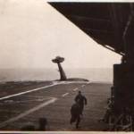 A Spitfire overshoots the runway on HMS Ravager
