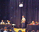 The quiz team on stage with Barney!