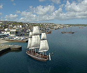 CGI showing a Packet Ship in Falmouth harbour