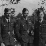 On the banks of the Nile at an Operational Training Unit in Ismalia in January 1945.   I am in the middle.