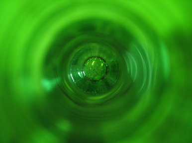 Looking down a green bottle
