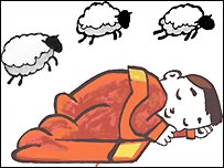 Sleeping boy counting sheep