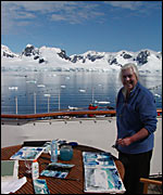 Rosie painting on deck