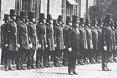 Manchester Police Force on parade wearing top hats in the mid-1800s.