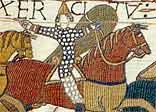 Detail from Bayeux Tapestry, depicting Norman soldiers on the attack