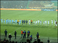 City and Copenhagen line up before the game