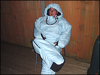 Consumer tester Carl in his sleeping bag suit 