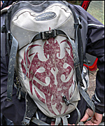 Four kilograms of batteries sit in a rucksack