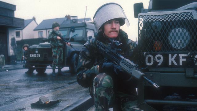 British army soldiers patrol the streets of Belfast, Northern Ireland (BBC)