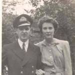 The War is over: Sub Lt Dennis Brown seen here with his fiancee, Betty, in the garden of his father's home in Stockton on Tees.