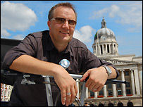 Lee Todd on one of his rickshaws