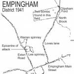 Map of Empingham district showing the area of the incendiary bomb attack, Easter 1941