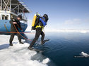 Diver plunges into icy waters