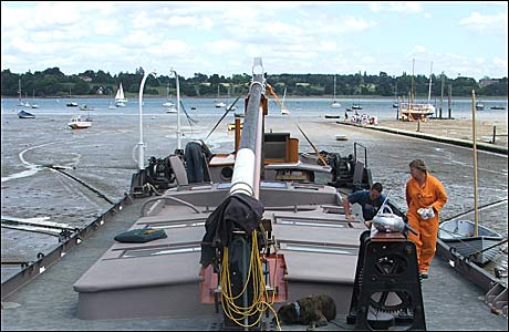 The deck of Melissa looking out across the river