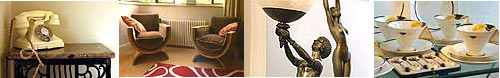 1920s telephone, chairs, bronze lady lighting, china