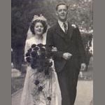 My beloved father and his dear sister Winnie, on her wedding day in 1946 at ST John's church, Egham. The dress was donated by a neighbour and adapted for the bride's petite stature. My father looks dapper in his de-mob suit, the first he ever owned!